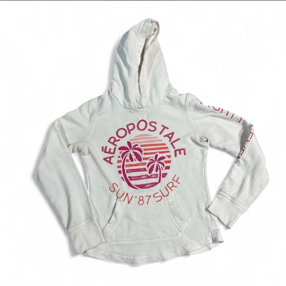 Aeropostale white long sleeve hoodie with pink accents Size M